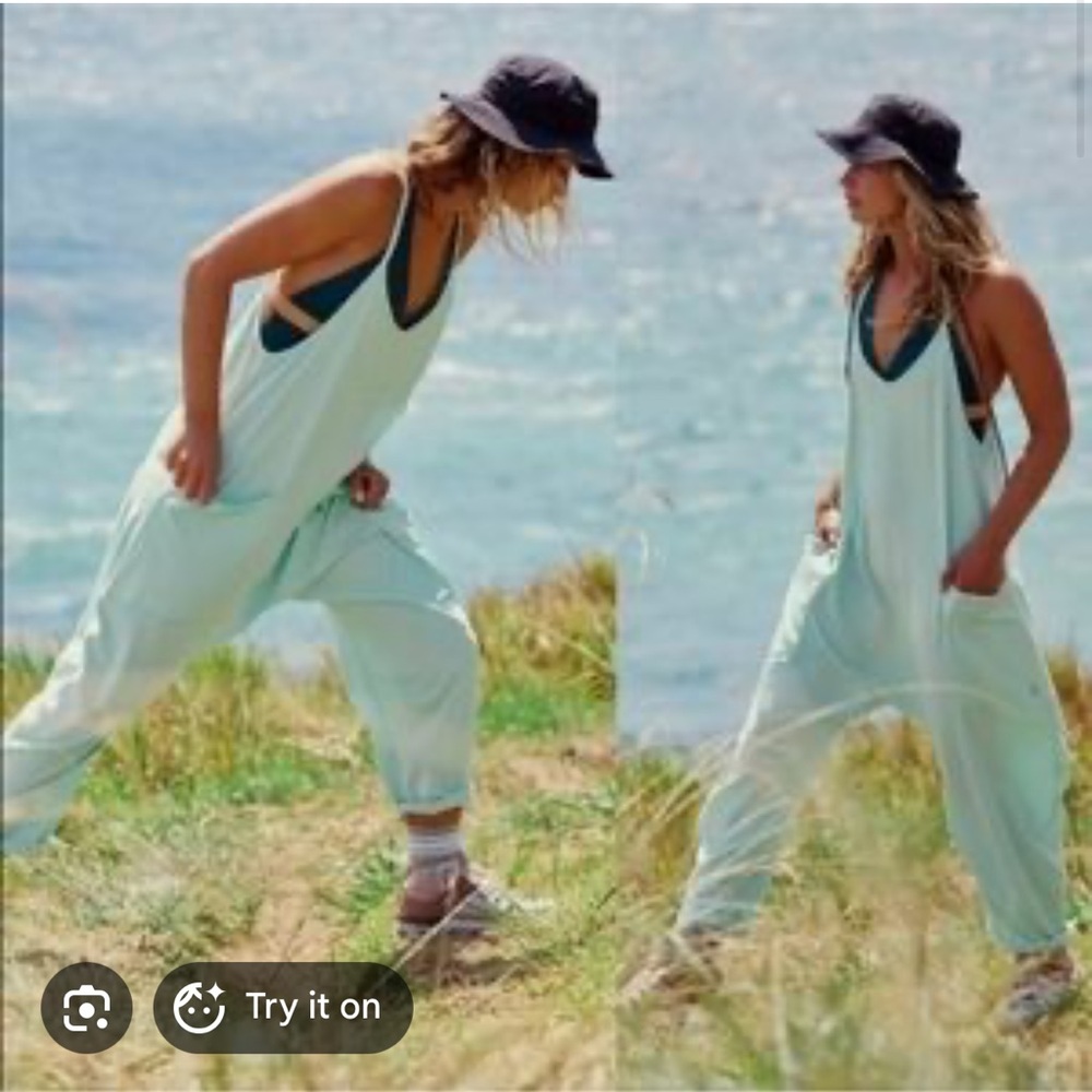 Free People Hot Shot Onesie Washed Aqua Small Romper Jumpsuit